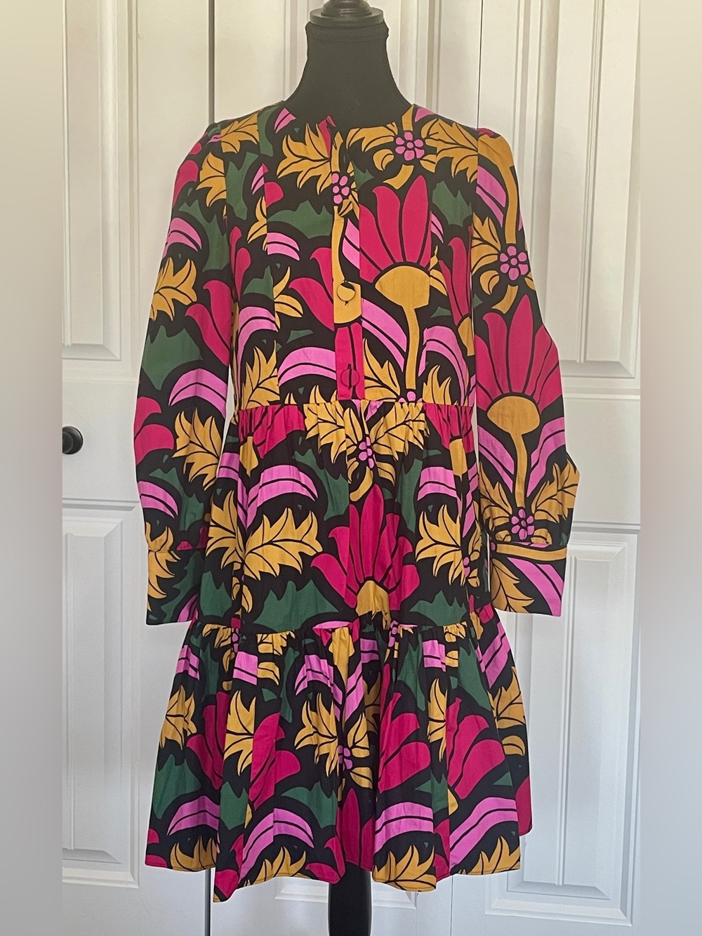J.Crew Ratti Grandi Fiori Tiered Popover Dress Black Multicolor Size 2